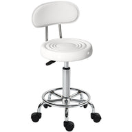 Rolkruk, draaibare en verstelbare kruk met rugleuning, kunstlederen bekleding, voetensteun, voor kaptafels, wit