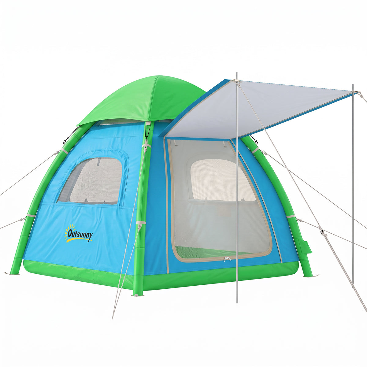 Opblaasbare tent 2-3 pers. Snelle opbouw outdoor kampeertent met luchtpomp gaasvensters afneembaar dak