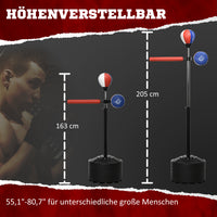 Bokspaal, in hoogte verstelbaar, reflexstang, trapkussen, speedball, vulbare voet, 80,5 x 48 x 163-205 cm (5)