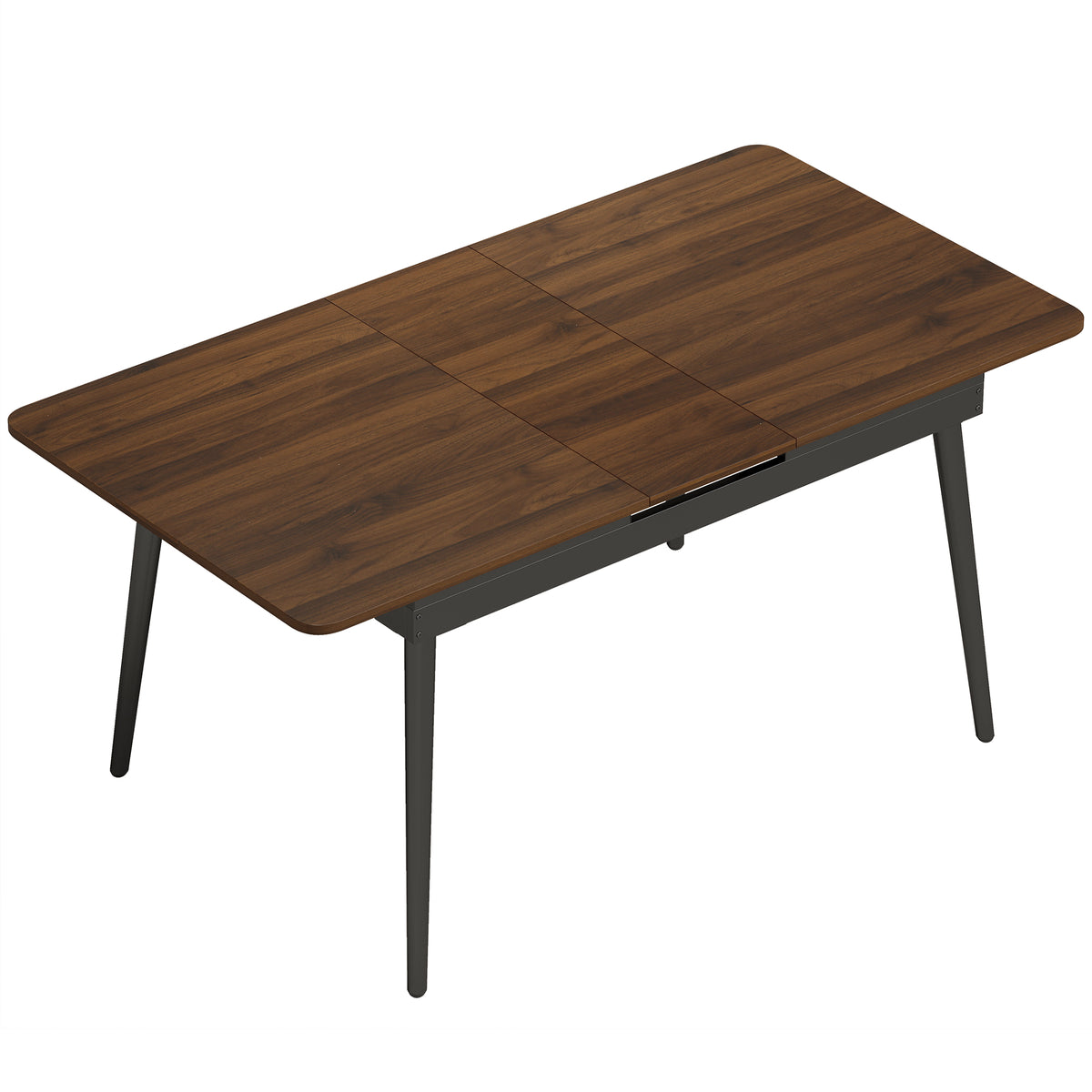Uitschuifbare eettafel 130-160 cm, keukentafel met afgeronde hoeken, licht walnoothout
