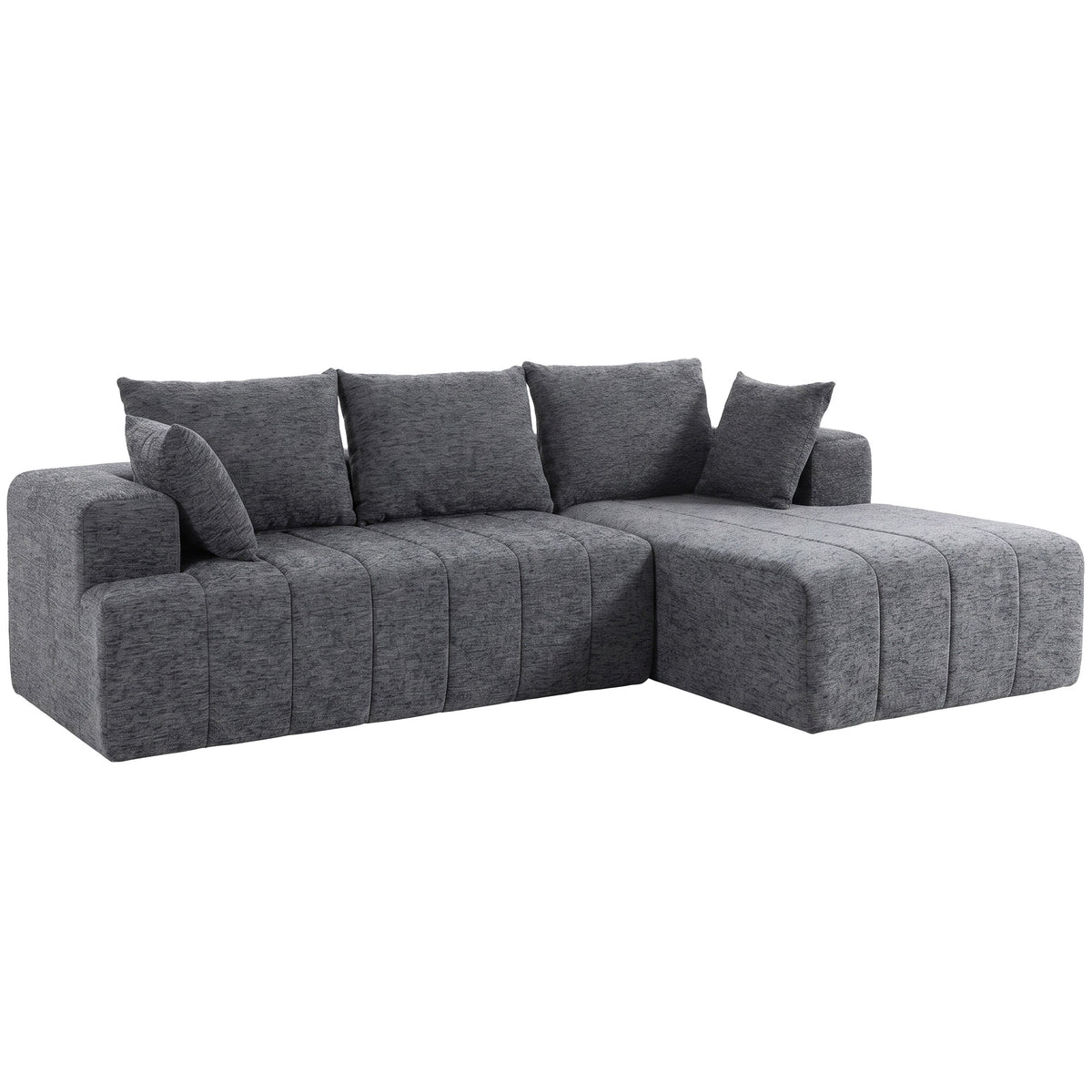3-zits hoekbank in L-vorm met ottomane, converteerbare chenille-cloud-slaapbank met binnenveringbekleding, grijs