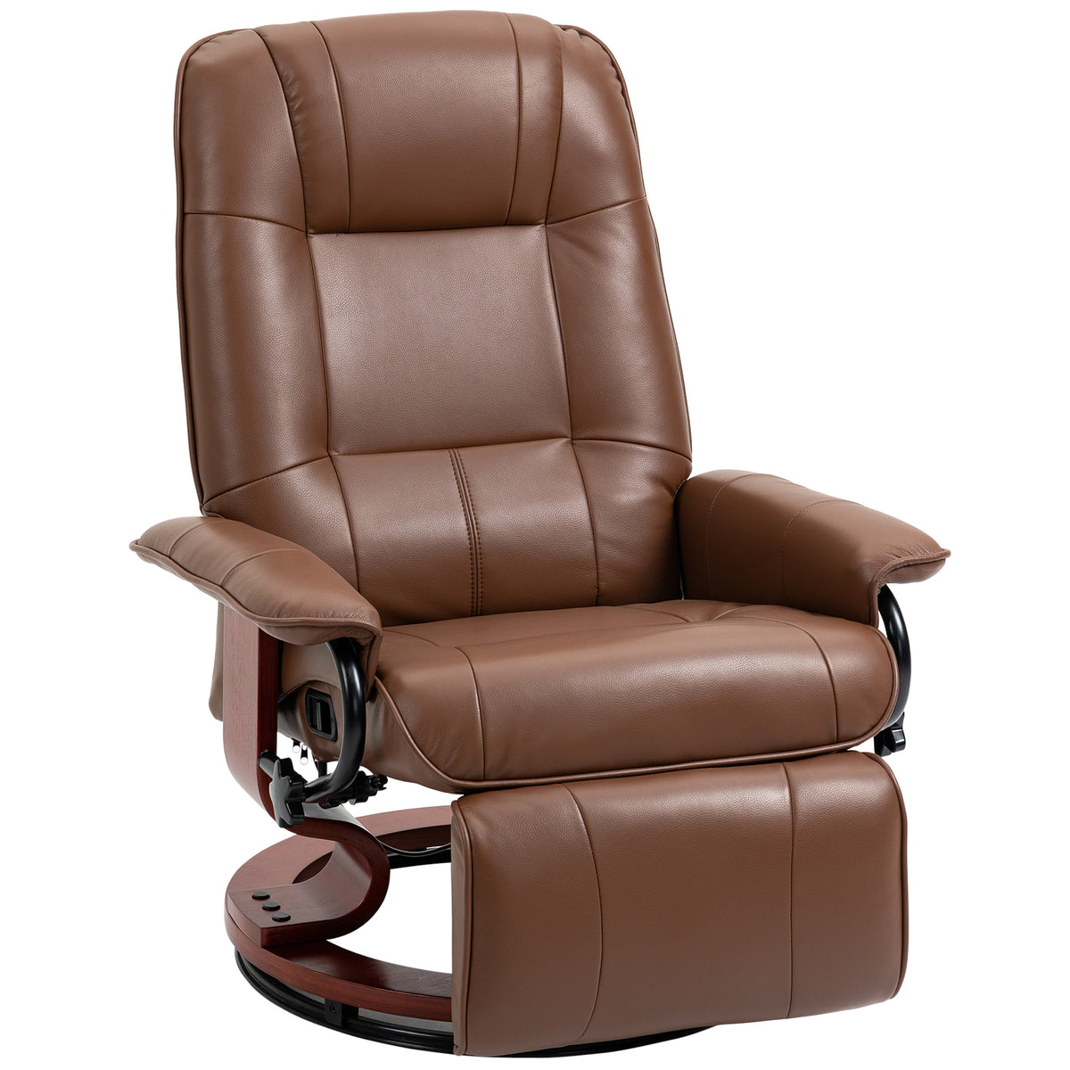 Relaxfauteuil, 145° kantelbaar, verstelbare voetensteun, kunstleer, 360° draaibaar, tot 120 kg, bruin