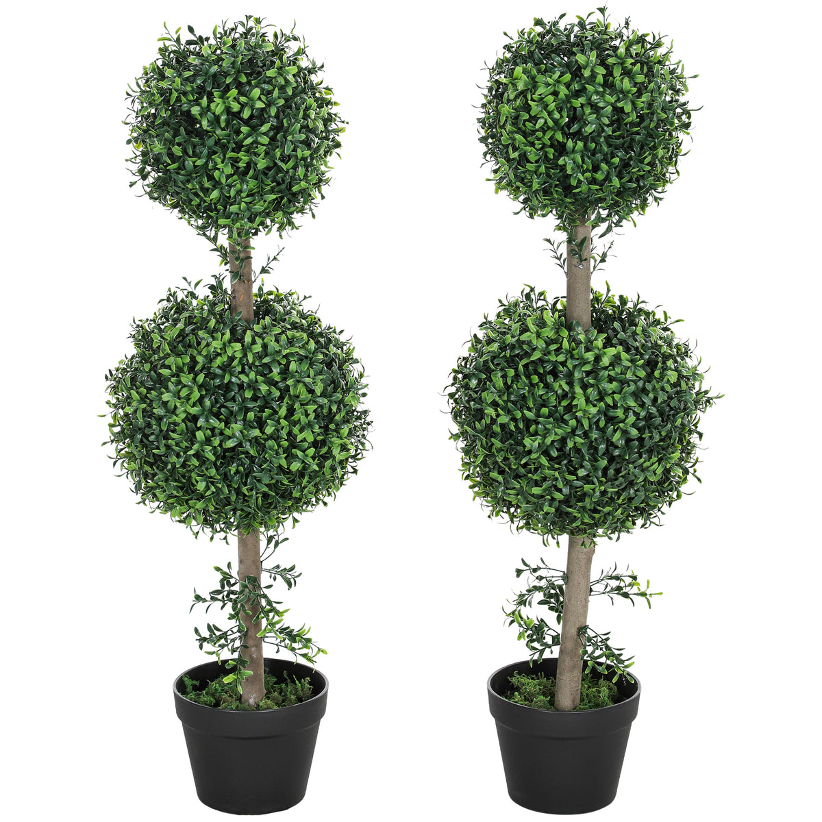 Set van 2 kunstplanten, kunstmatige buxusplanten, UV-bestendig, met pot, groen