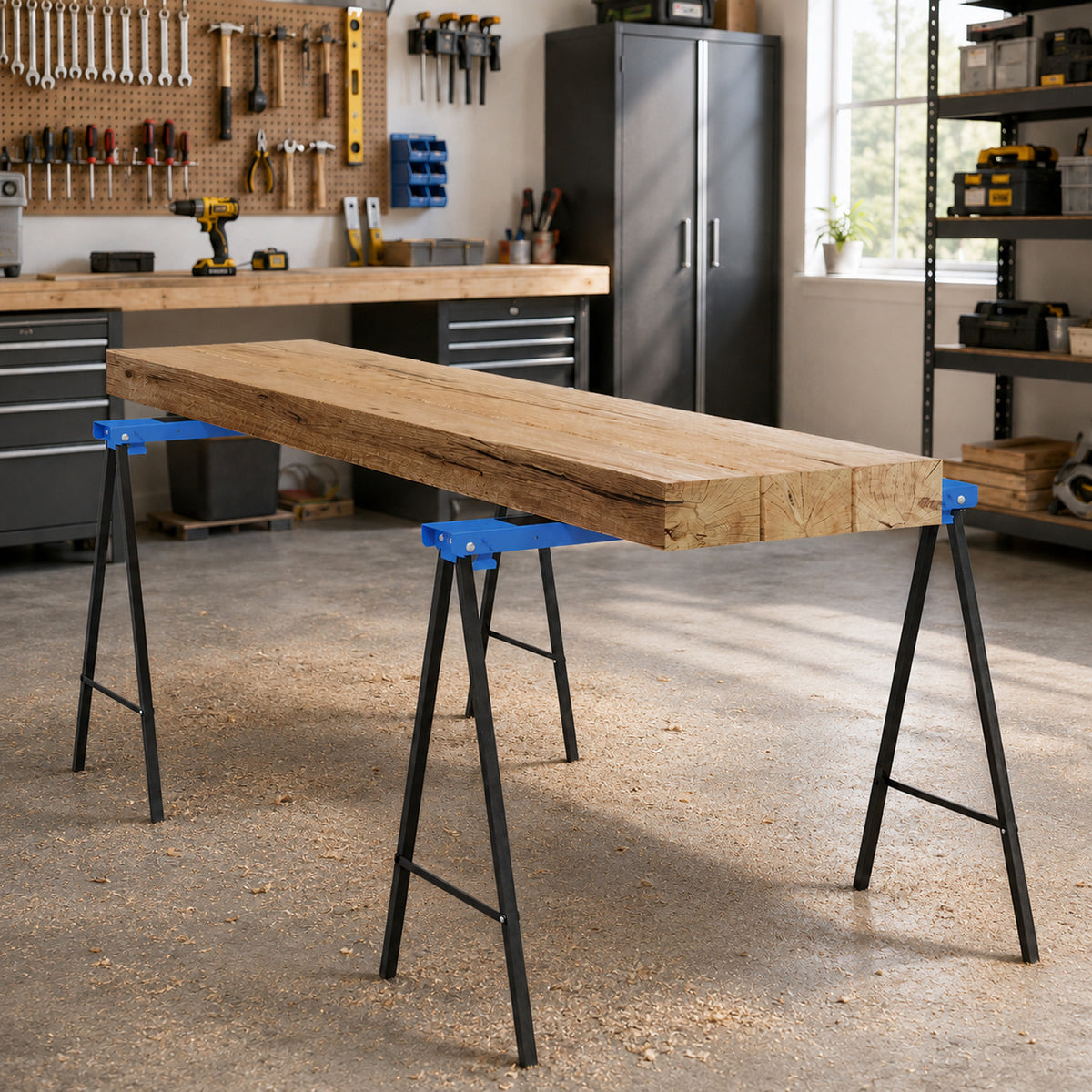 Set van 2 werkbokken, werkstandaards, belastbaar tot 250 kg, metaal, blauw (2)