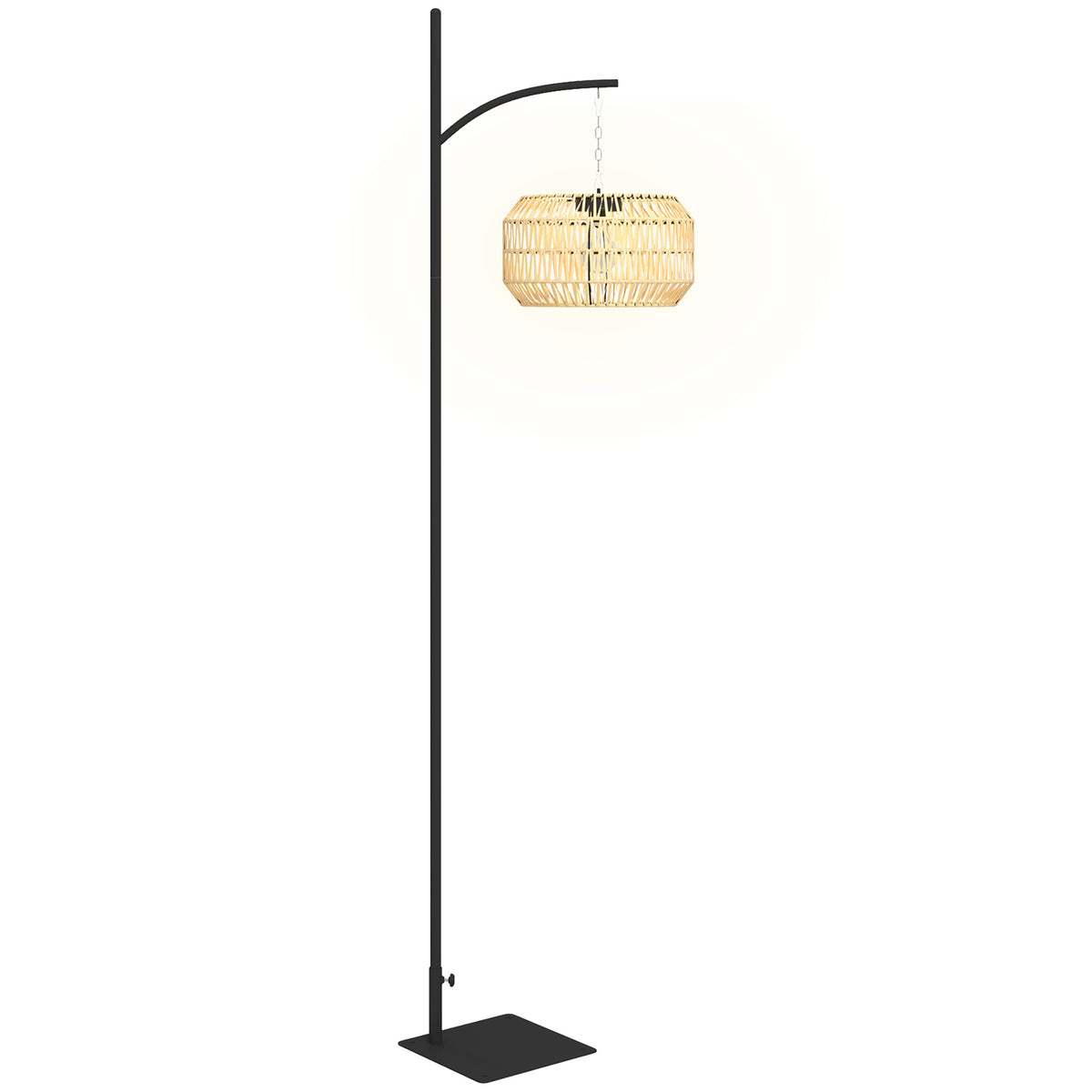 Solar-vloerlamp rotan, solarlampen met lichtsensor, automatische solarlamp in boho-stijl, IP44, zwart + geel