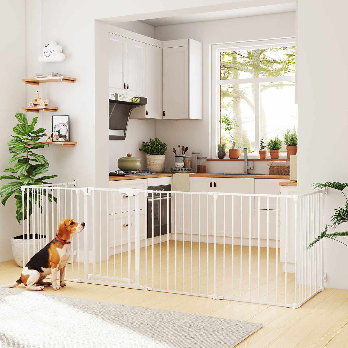 Huisdierhek, barrière met 6 panelen en deur, inklapbaar, voor kleine & middelgrote honden, kunststof (2)