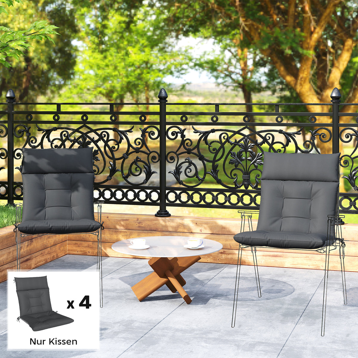 4-delige set zitkussens waterafstotend antislip stoelkussens met linten, voor binnen en buiten 111,5 x 53 x 8 cm (2)