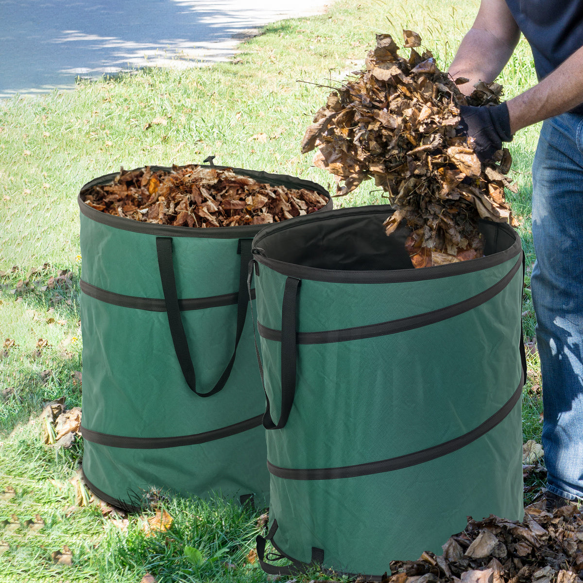 Tuinzak 2x160L waterdichte tuinafvalzak met draaglussen handvatten, stabiel robuuste bladzak groen (2)