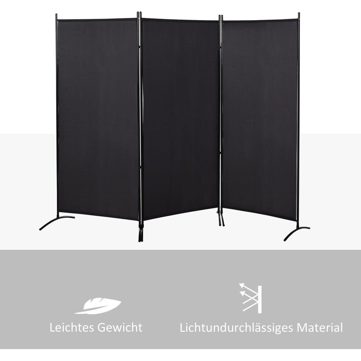 Ruimteverdeler, 3-delig privacyscherm, scheidingswand met metalen frame, zwart (8)