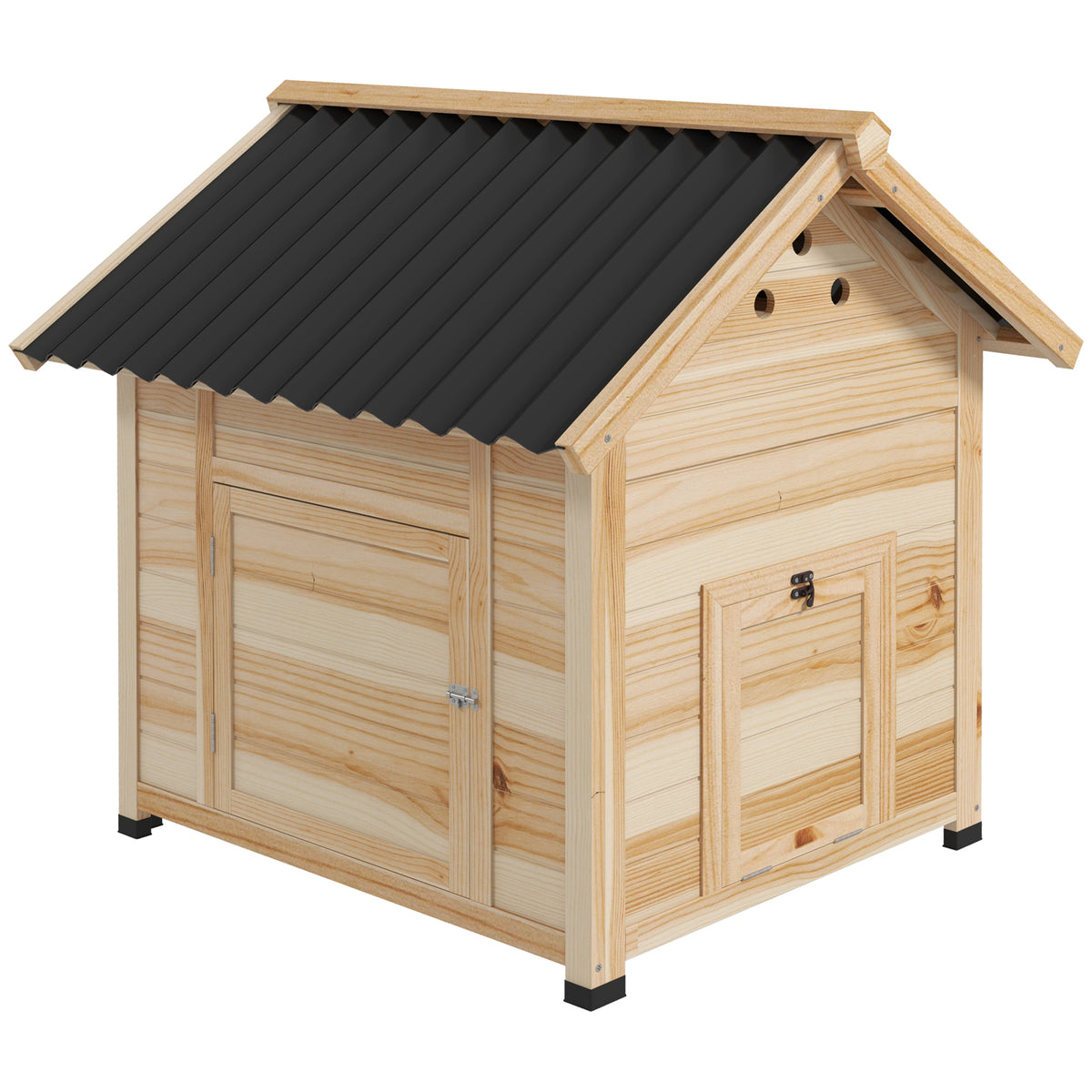 Eendenhuis eendenhok klein dierenhok, weerbestendig, 2 ingangen, 2 opritten, 78 x 90 x 92 cm, natuur + zwart