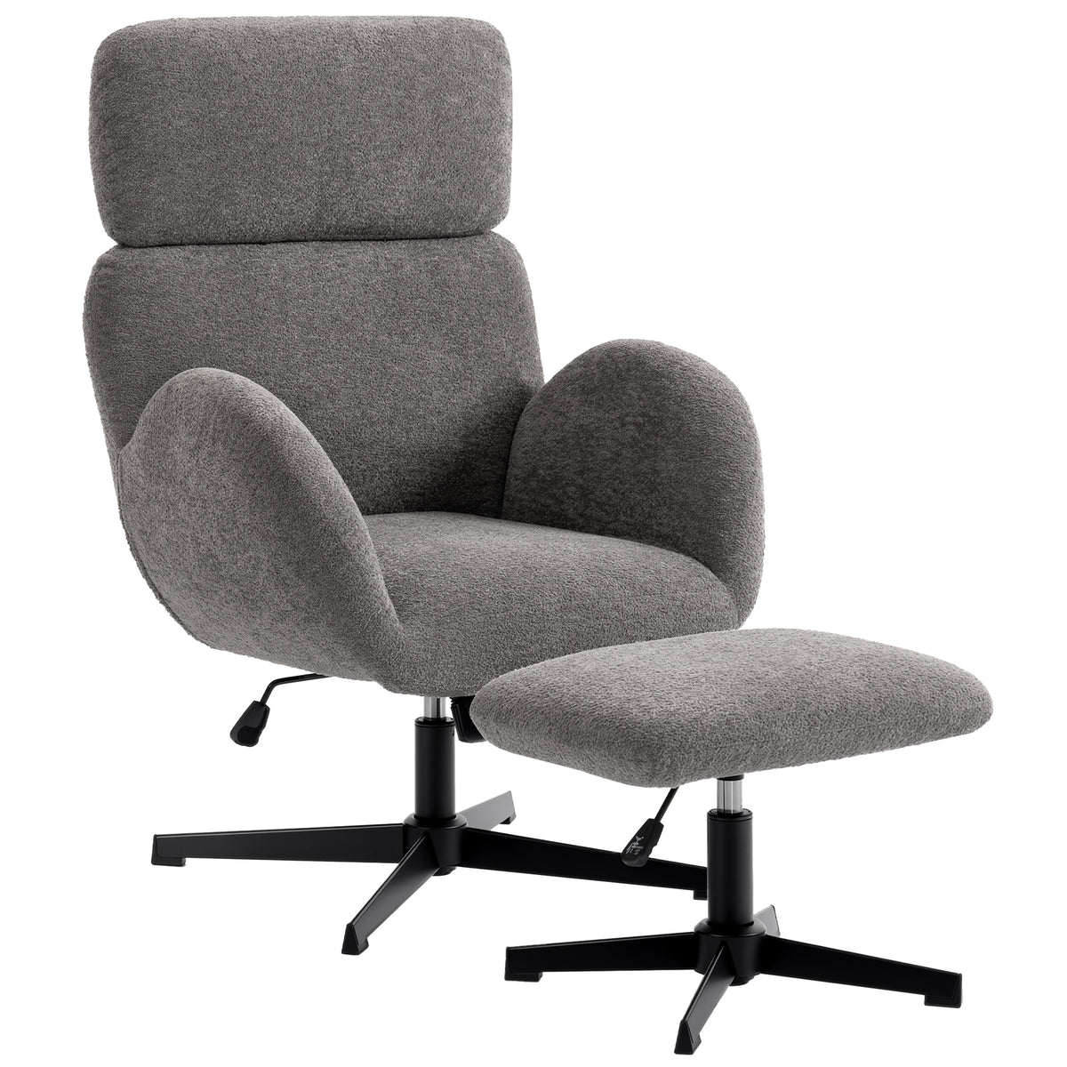 Draaibare fauteuil met voetenbank, in hoogte verstelbare accentstoel met verstelbare hoofdsteun, schommelfunctie