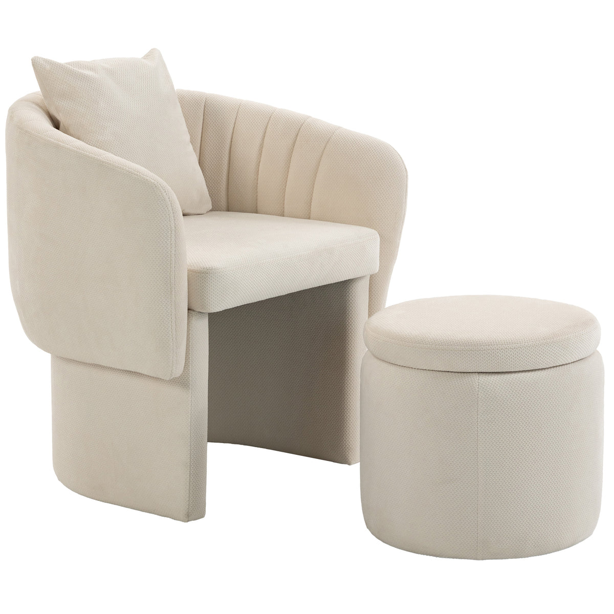 Relaxfauteuil met voetenbank, loungestoel met gebogen rugleuning, armleuningen, Scandinavische chenille