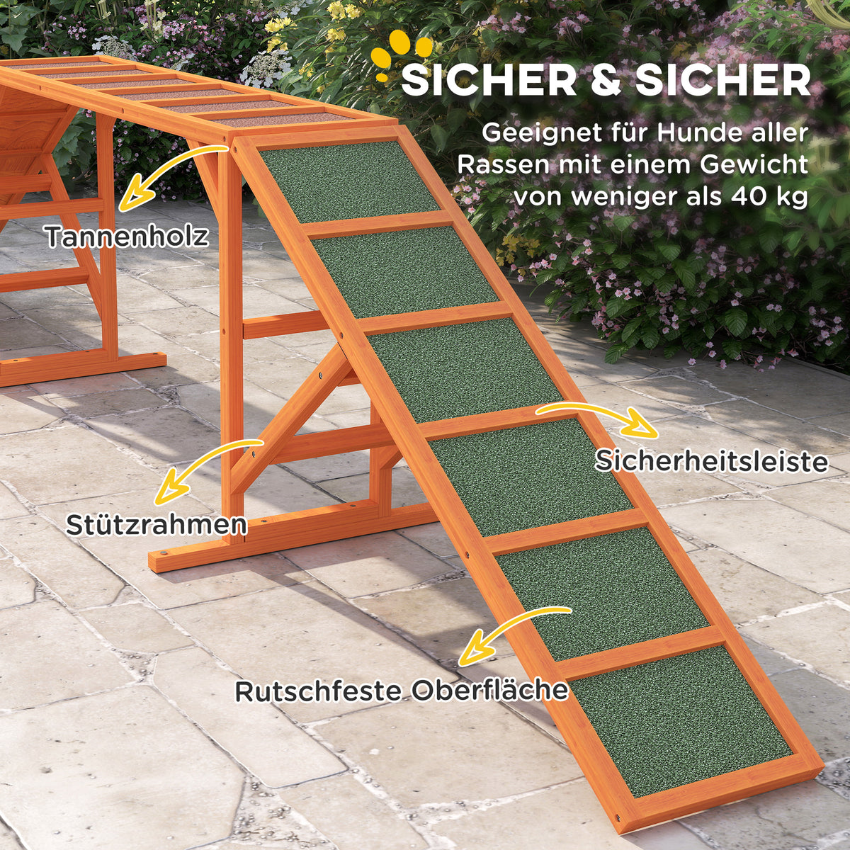 Agility hondenhelling, parcours, antislip, weerbestendig, hout, 335 x 55 x 60 cm, oranje (6)