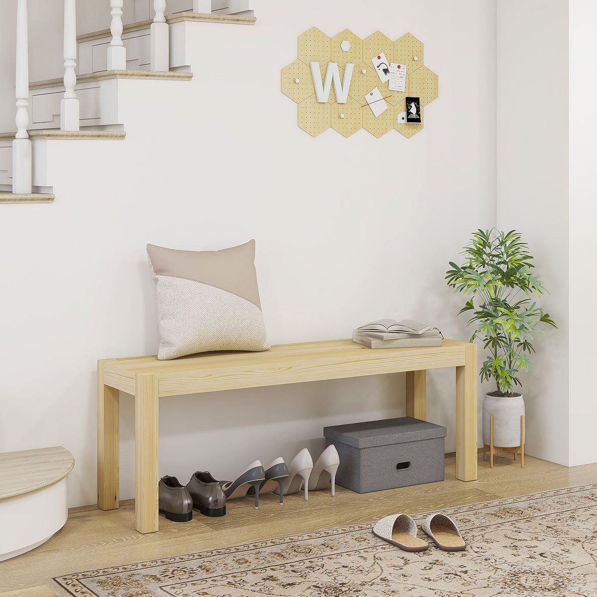 Zitbank houten bank keukenbank, massief hout, 3-zitsbank, 120 cm x 33 cm x 45 cm, natuur (2)