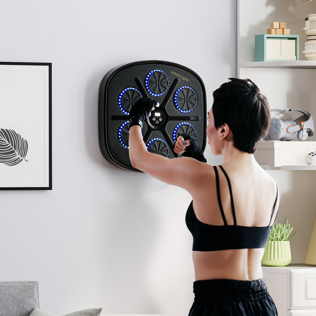 Muziek-boksautomaat, ritmisch bokstoestel, 9 modi, bluetooth, led-verlichting, inclusief bokshandschoenen, zwart (2)