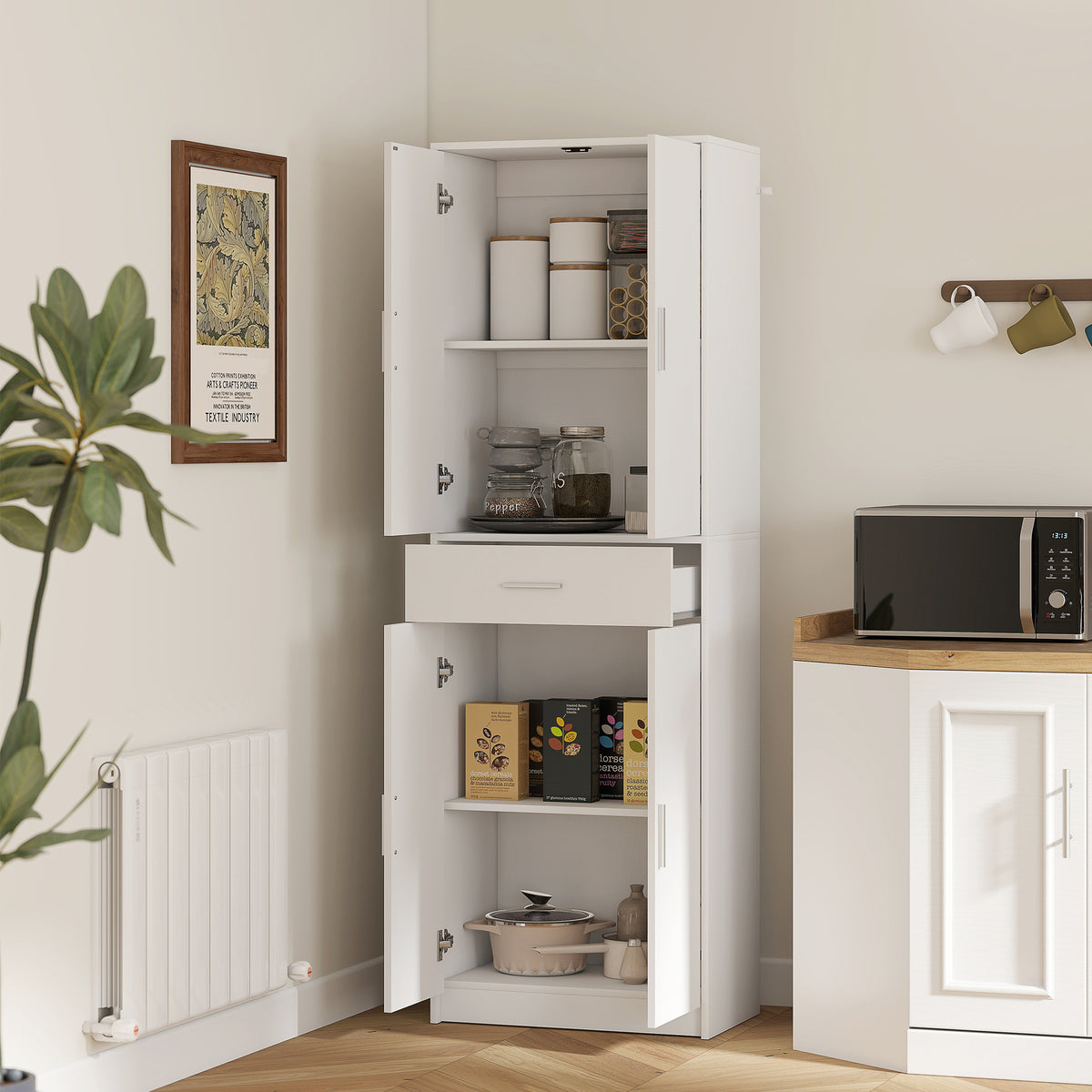 Keukenkast, 3-traps verstelbare planken, spaanplaat, MDF, veel opbergruimte, wit (2)