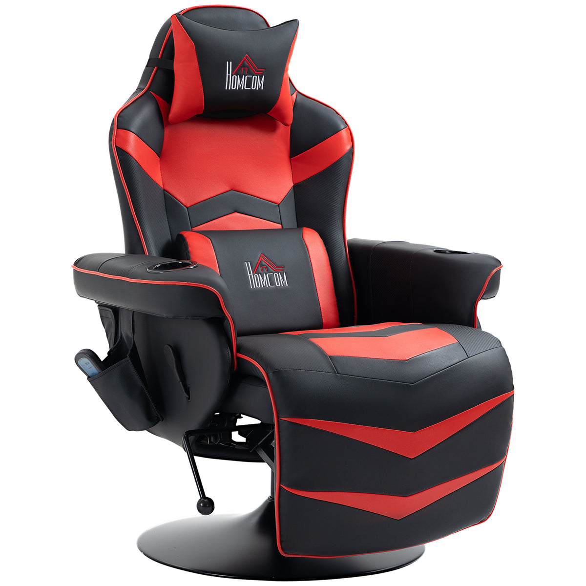 Gaming-stoel, massagefunctie, verstelbare rugleuning, voetensteun, tot 120 kg, stalen frame, kunstleer, rood