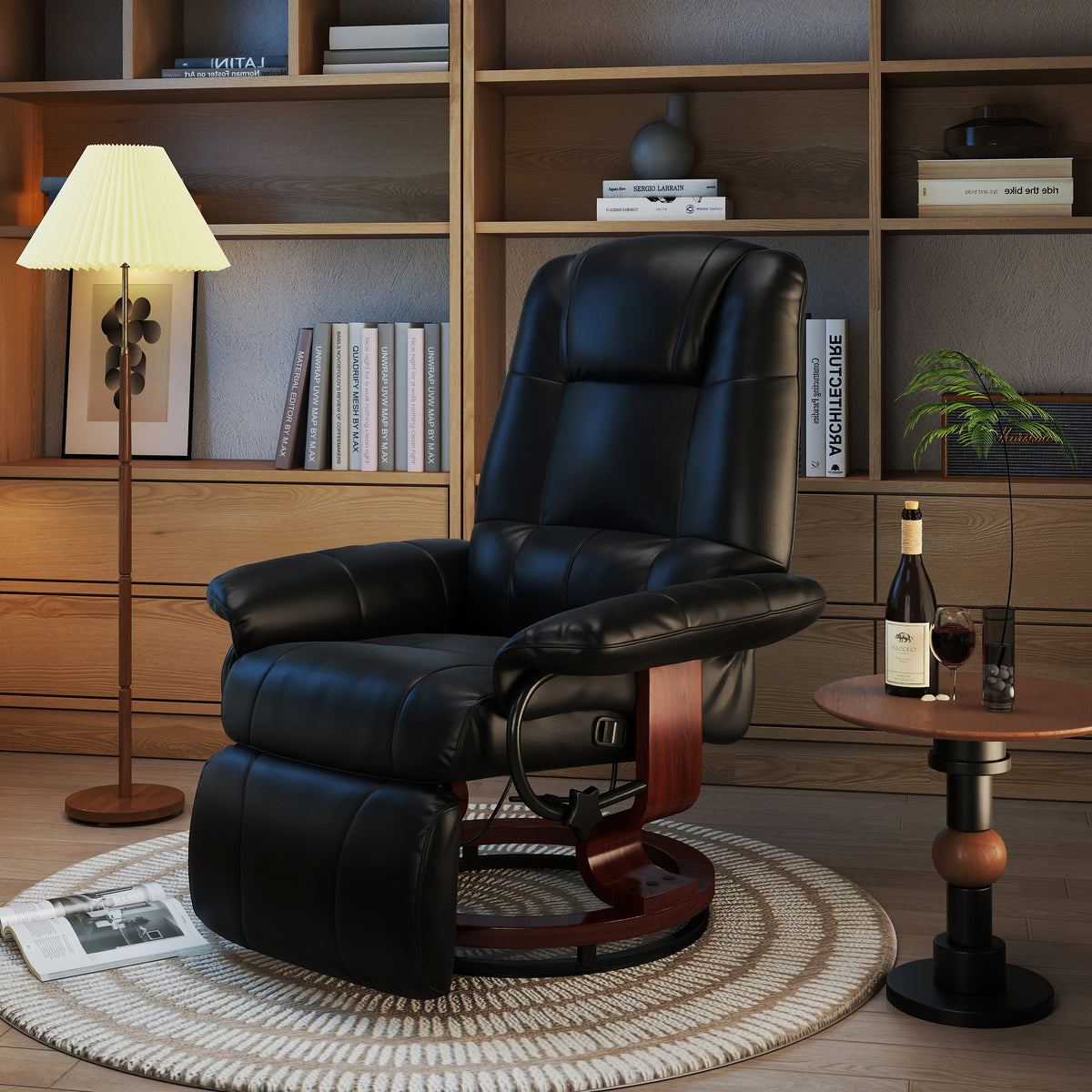 Relaxfauteuil televisiefauteuil ligfauteuil kunstleer 360° draaistoel 145° kantelbaar zwart 78 x 87 x 100 cm (2)