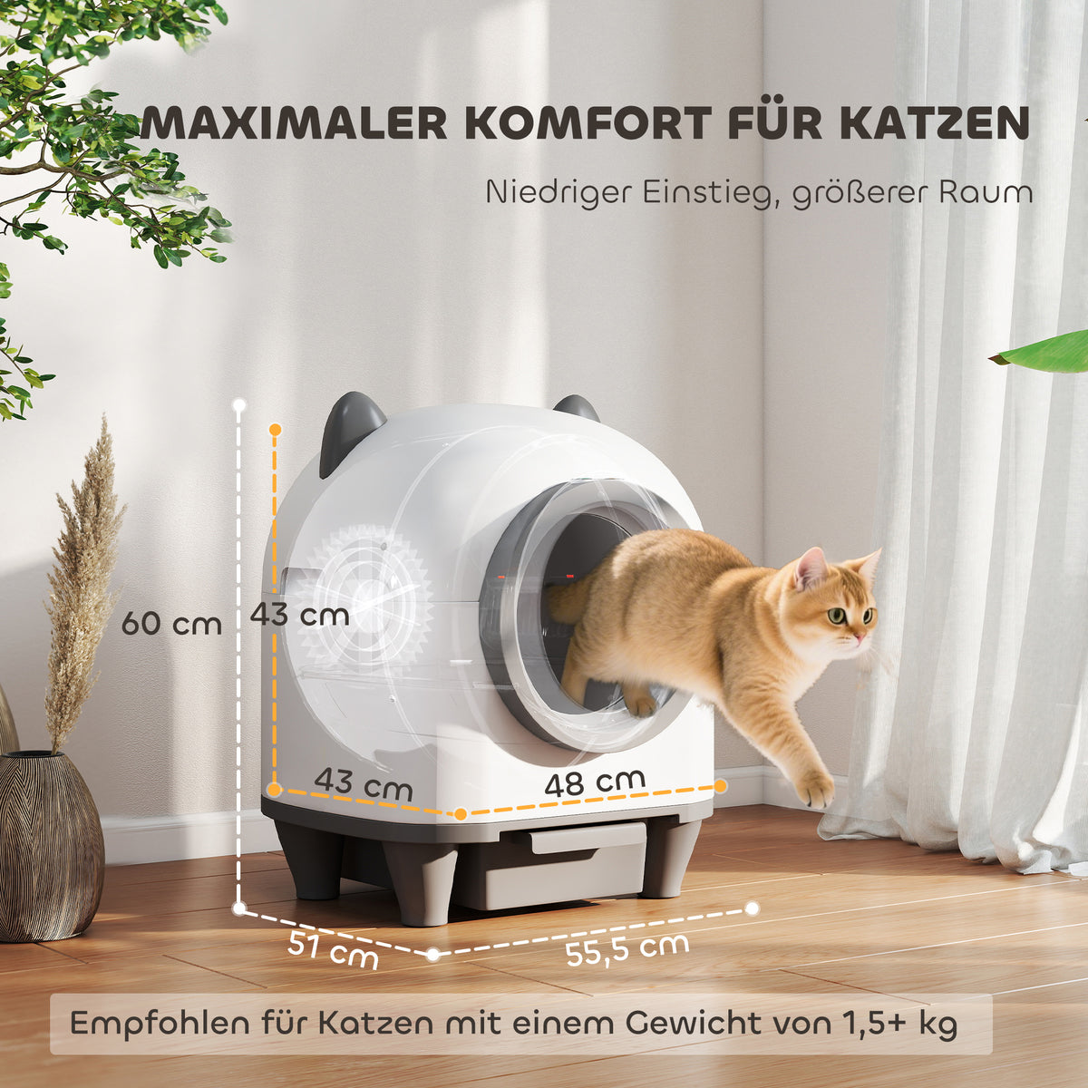 Zelfreinigende kattenbak met app-besturing 80 L geurbestrijding voor meerdere katten (3)