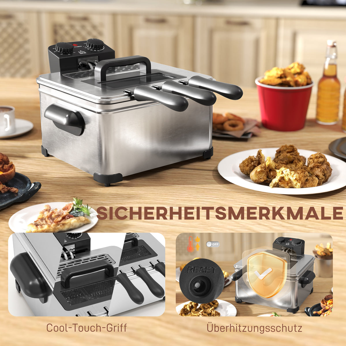 Friteuse, 5 l oliecapaciteit, timer, kijkvenster, 2000 W vermogen, zilverkleurig (6)