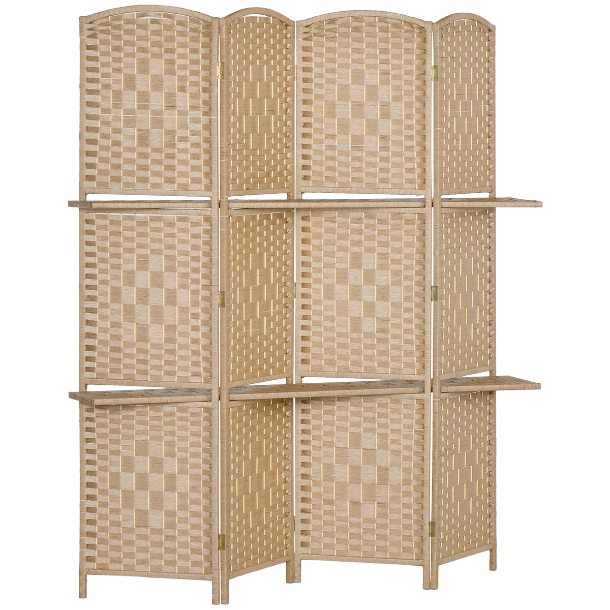 4-delig kamerscherm, 160 x 170 cm, opvouwbare scheidingswand met 2 planken, naturel hout