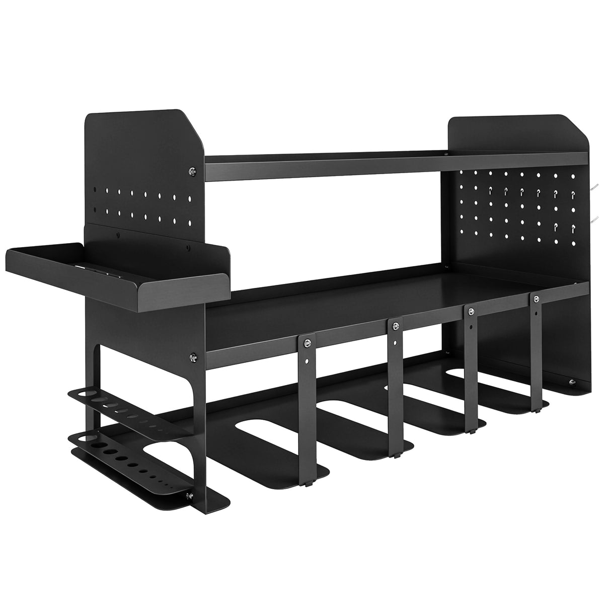 Tuingereedschap-organizer 2-laags tuingereedschapsstandaard met haken zijvak tot 50 kg 61,8 x 23 x 32,7 cm zwart