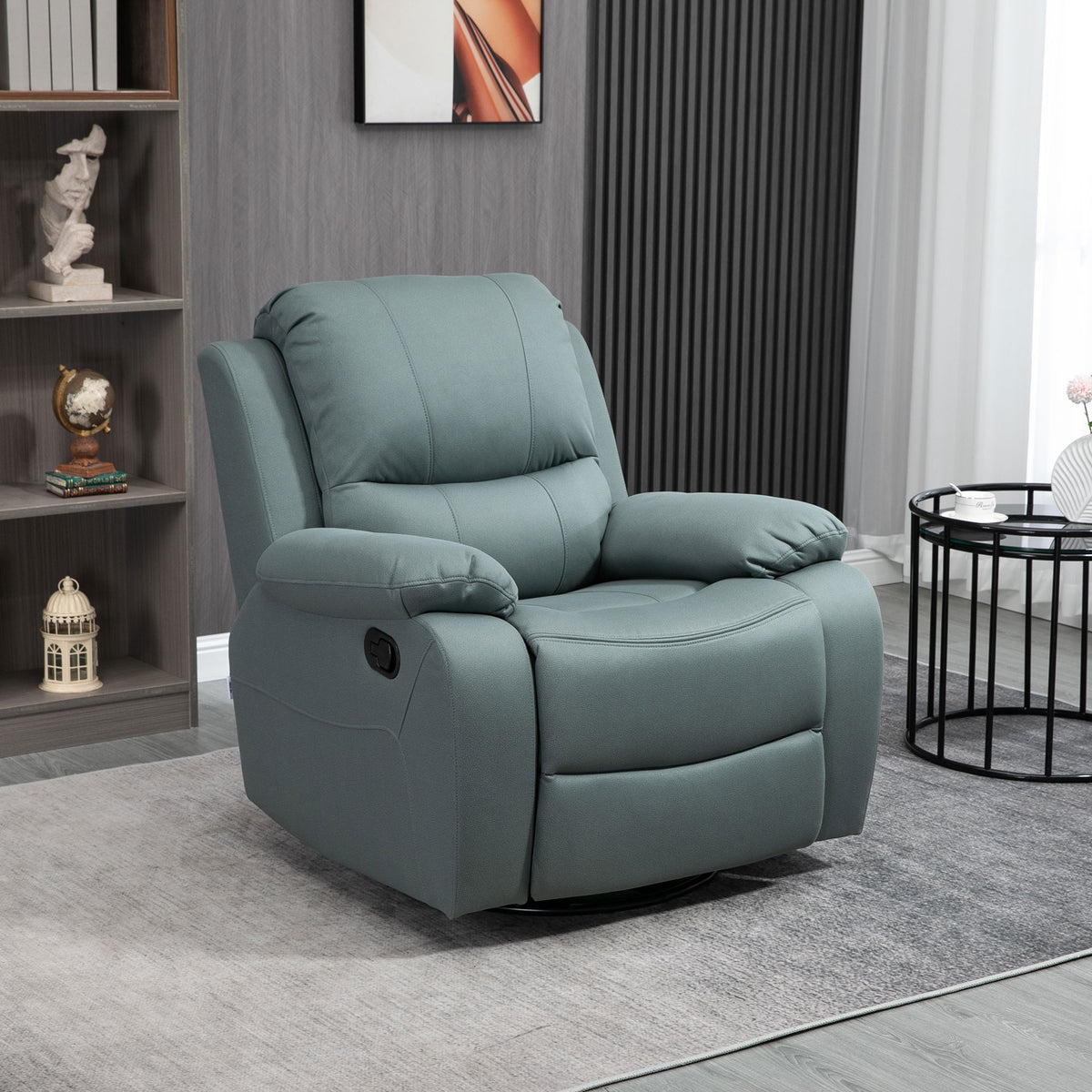 Relaxfauteuil met kantelverstelling tot 135°, 360 graden draaibaar, 93 cm x 100 cm x 98 cm, stalen frame, groen (2)