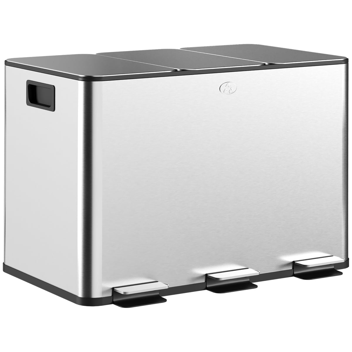 Afvalbak met 3 x 10 L vakken, deksel met geurfilter, vingerafdrukvrij, soft-close, uitneembaar, zilver