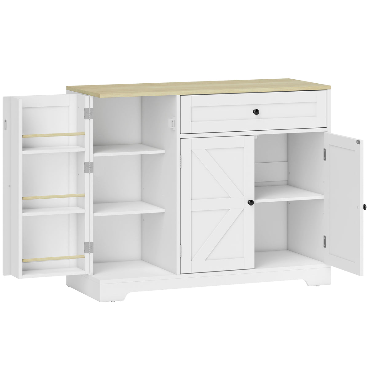 Dressoir, landelijke keukenkast met schuifdeuren, 1 lade, 2 verstelbare legplanken, deurvakken
