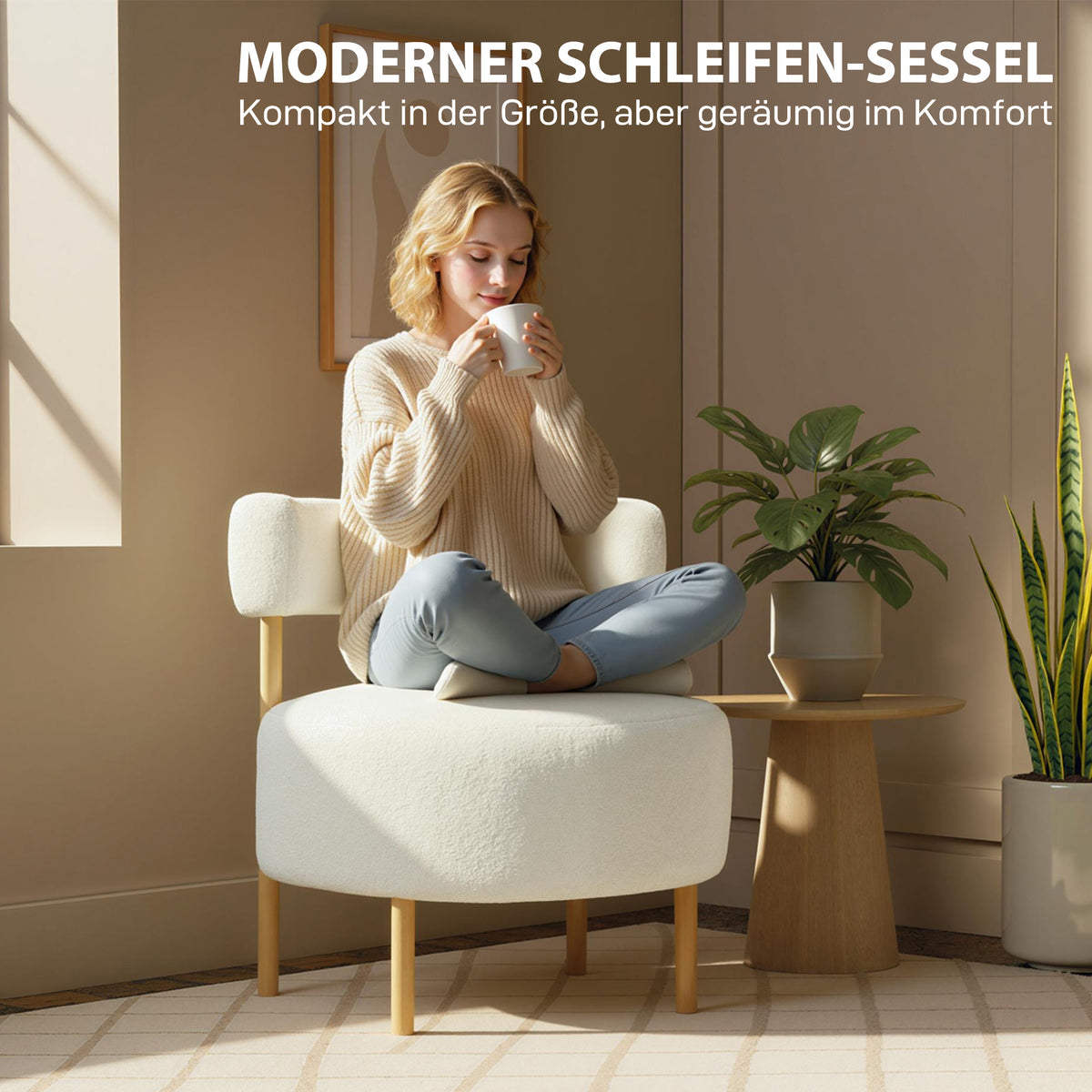 Fauteuil loungestoel relaxfauteuil met sherpa-fleece, metalen poten in houtlook gestoffeerde stoel 67 x 67 x 71 (8)