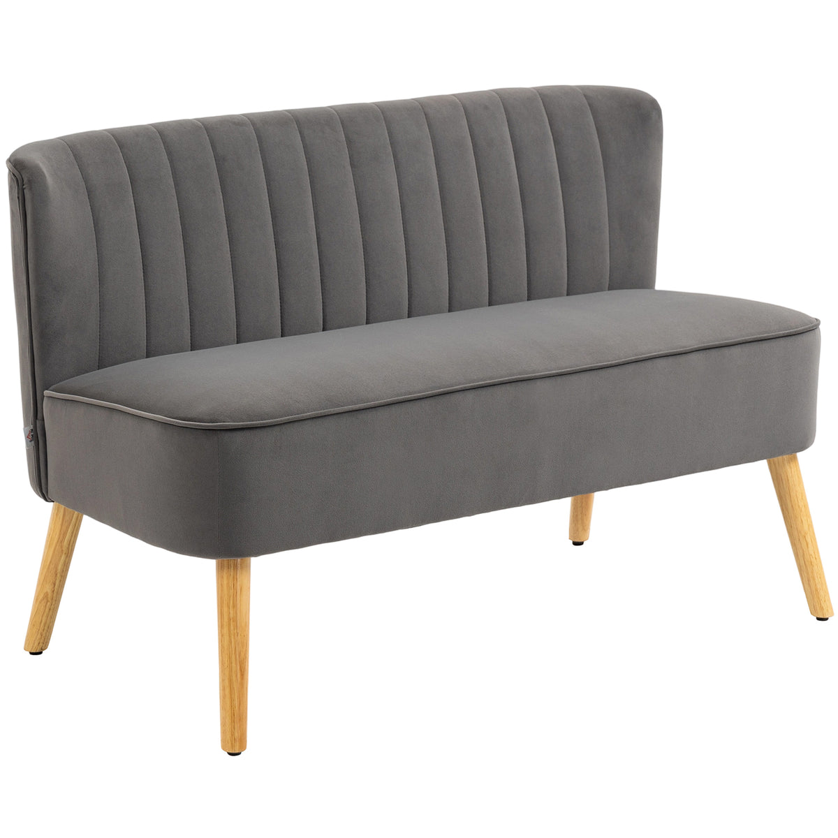 Retro design bank, 2-zitsbank, houten poten, 117 cm x 56,5 cm x 77 cm, donkergrijs