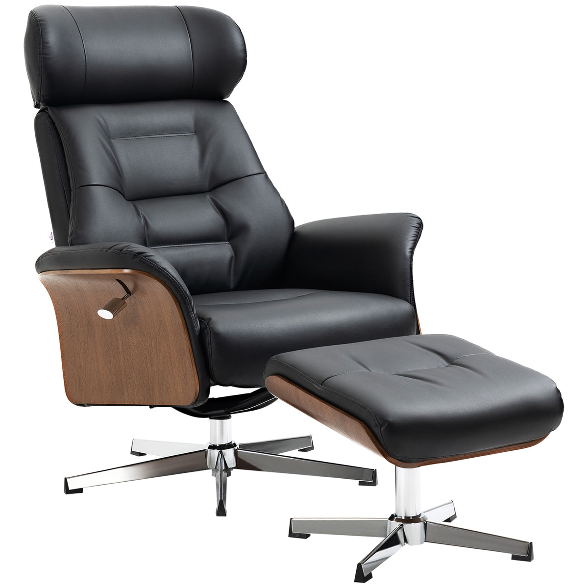 Relaxfauteuil met voetenbank, 360° draaibaar, ligfunctie, leesstoel, zwart, 80 x 84 x 108 cm