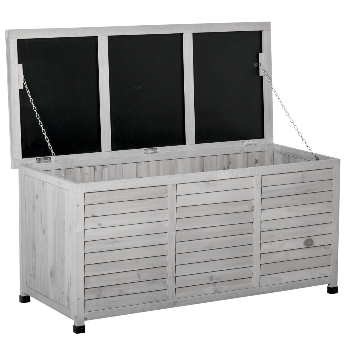 Tuinbox, weerbestendig, luchtdoorlatend, kussenbox, opbergbox, vurenhout, grijs, 127 x 56 x 60 cm