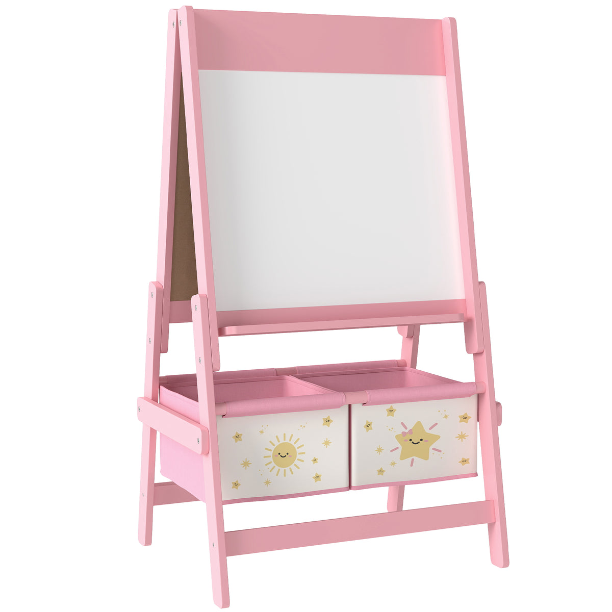 Kinder-ezel 3-in-1 kinderbord met krijtbord, whiteboard, papierrol, 2 opbergdozen, voor 3-8 jaar roze