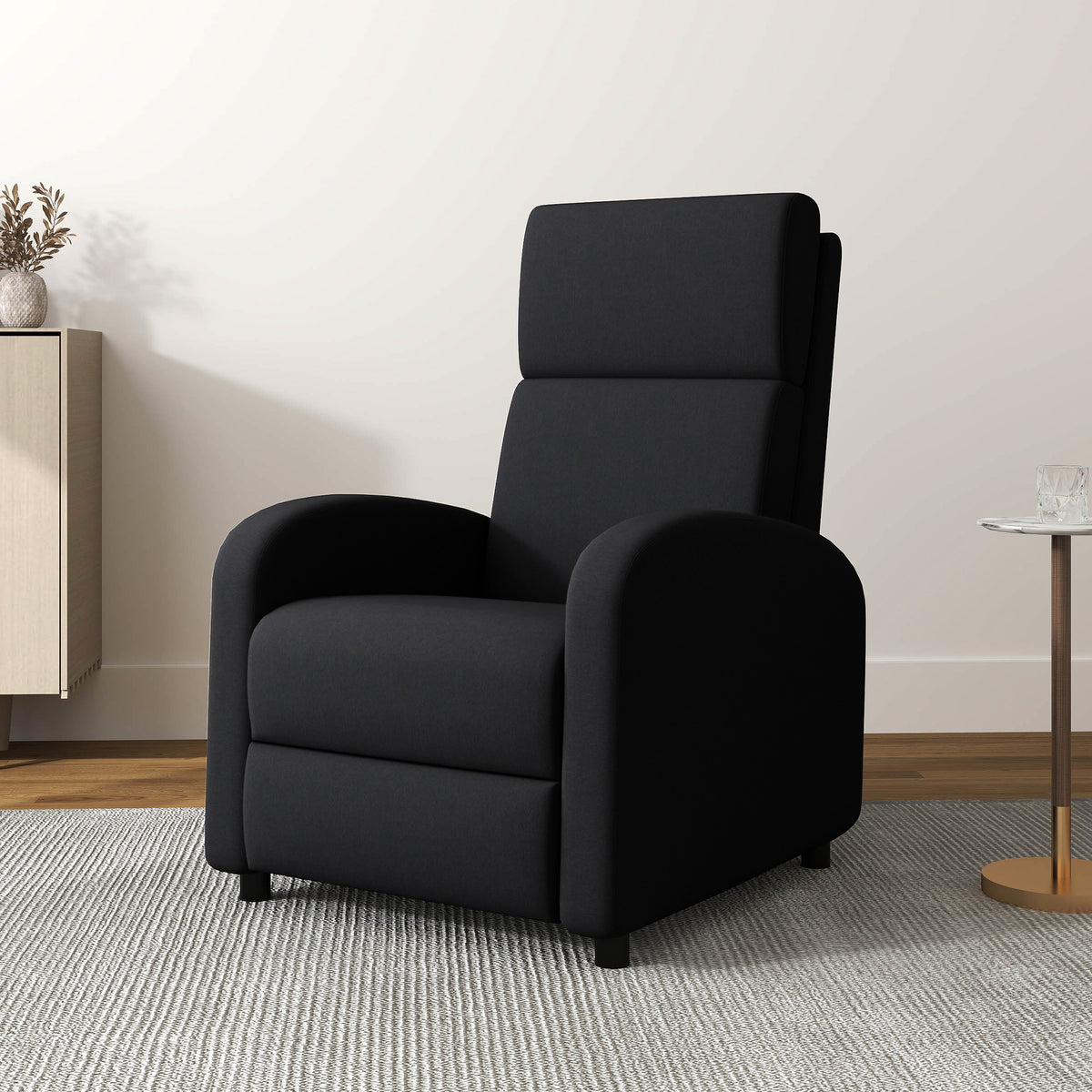 Relaxfauteuil, tv-fauteuil met ligfunctie, gestoffeerd, met verstelbare rugleuning, voetensteun, zwart (2)