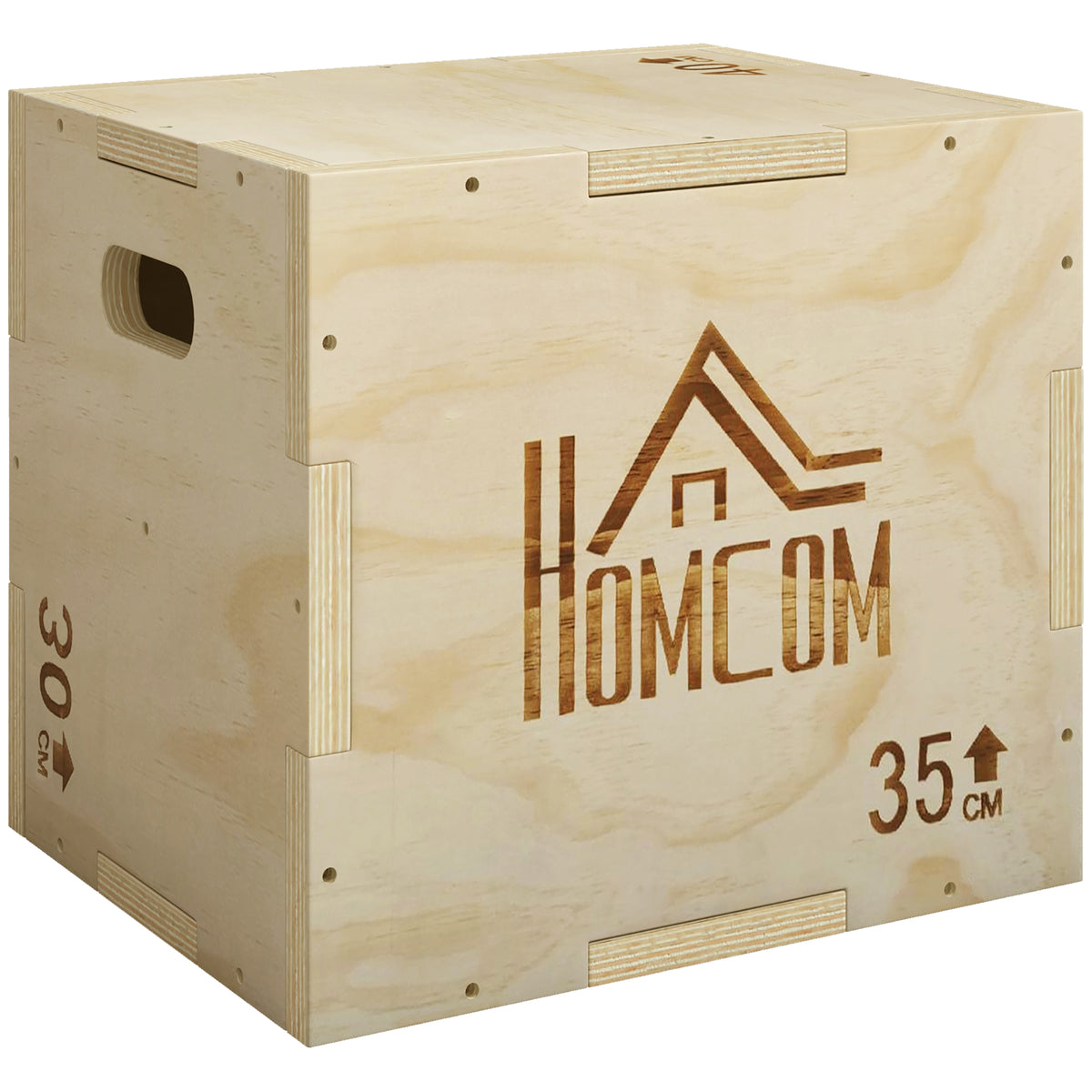 3-in-1 Plyo Box Hout Plyometrische springbox met 3 springhoogtes en handgrepen 40,5 x 35,5 x 30,5 cm natuurlijk