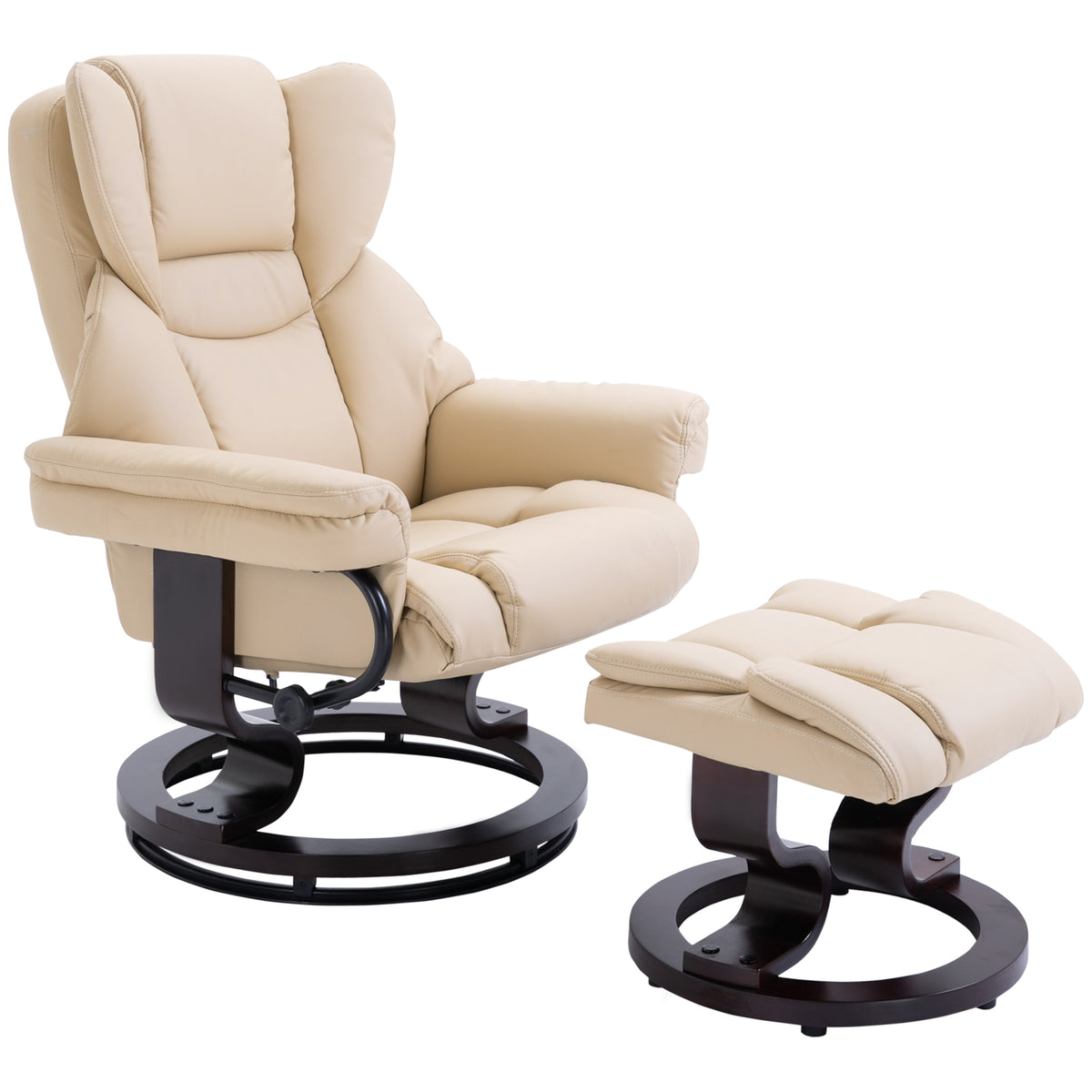 Relaxfauteuil met hocker, ligfunctie, draaibaar, tot 160 kg, kunstleer, metalen frame, crème, 80 x 79 x 100 cm