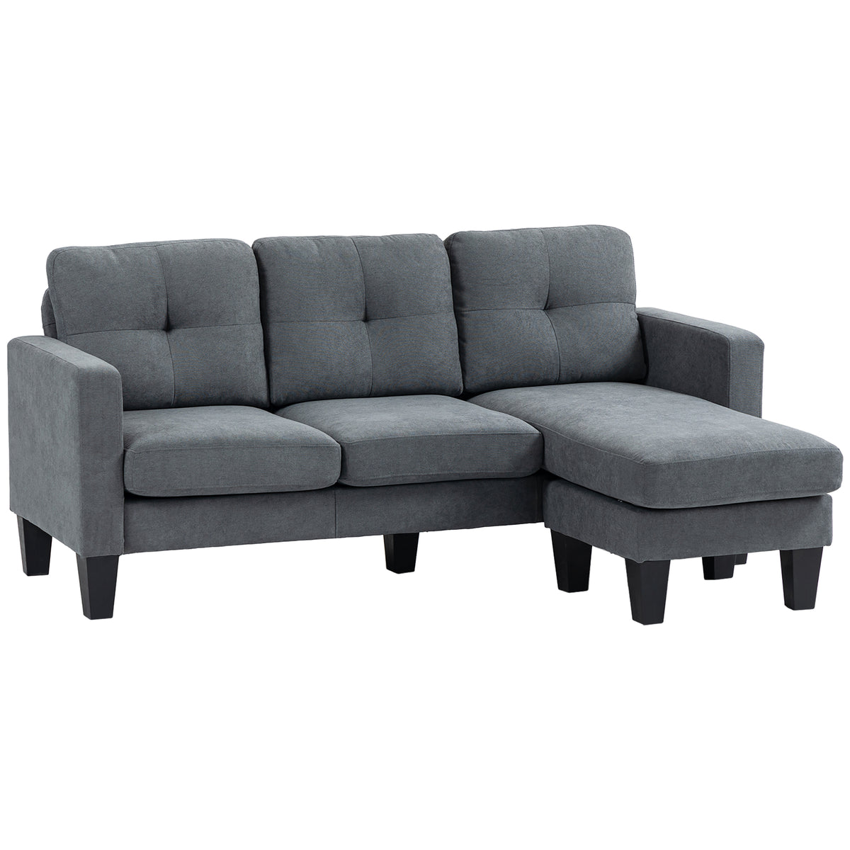 Hoekbank in L-vorm, aan beide zijden monteerbare chaise longue, gestoffeerde bank, donkergrijs