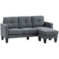 Hoekbank in L-vorm, aan beide zijden monteerbare chaise longue, gestoffeerde bank, donkergrijs