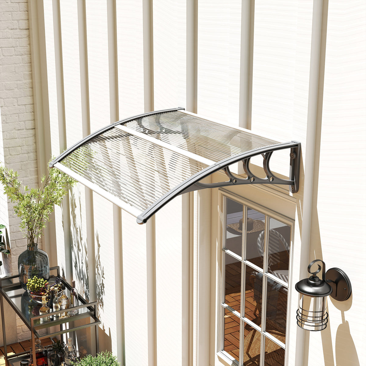 Overkapping, voordeurafdak, overkapping voor ingangen en ramen, 100L x 75B x 23H cm, zilver (2)