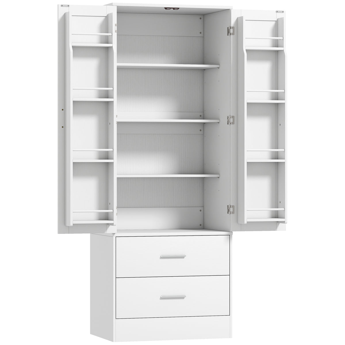 159 cm keukenkast, verstelbare planken, 2 lades, voor keuken, eetkamer, spaanplaat, MDF, wit