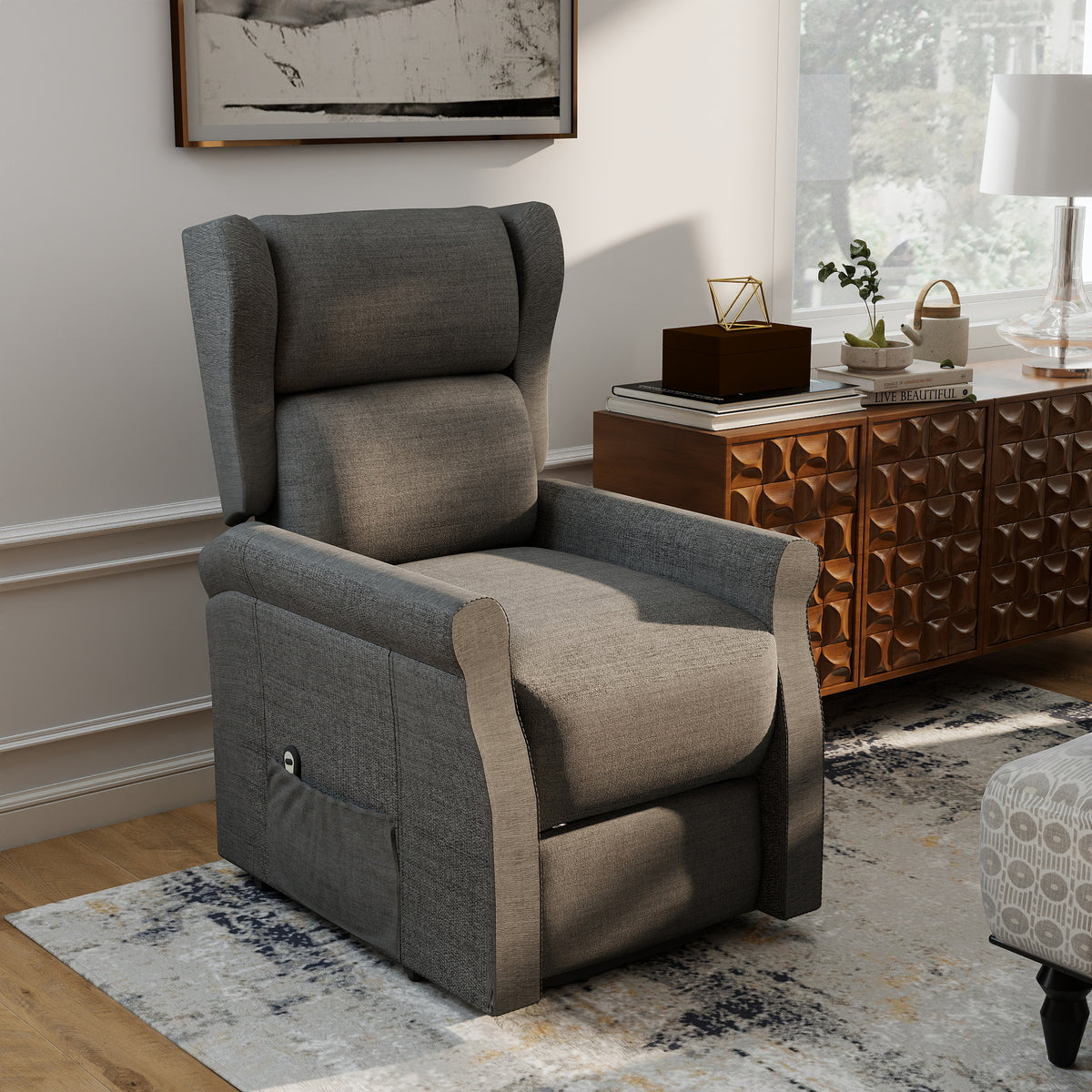 Relaxfauteuil, opstahulp, ligfunctie, tot 200 kg, 72,5x94x109 cm, donkergrijs (2)