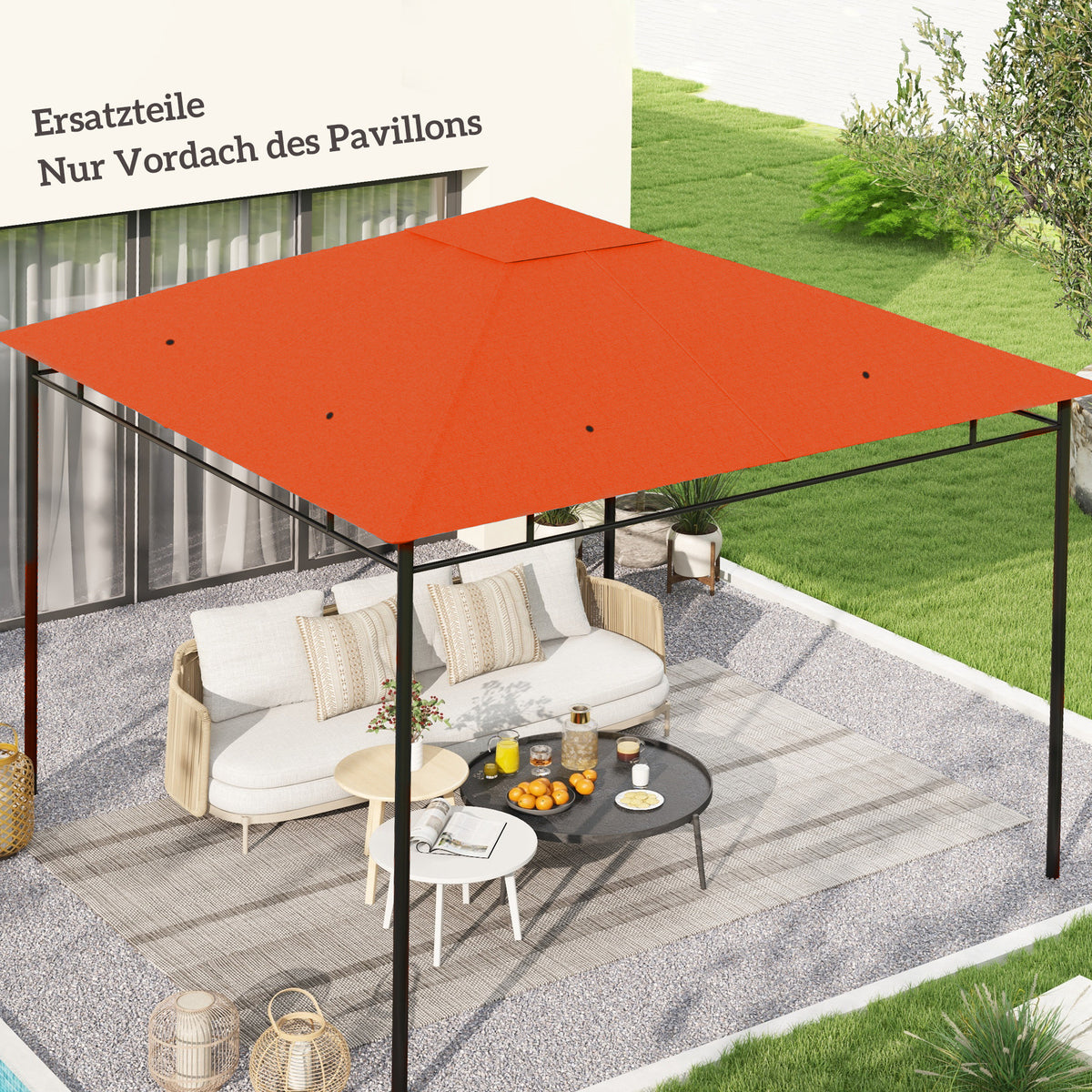 Vervangend dak voor tuinpaviljoen, polyester, 2,98 x 2,98 m, oranje (2)