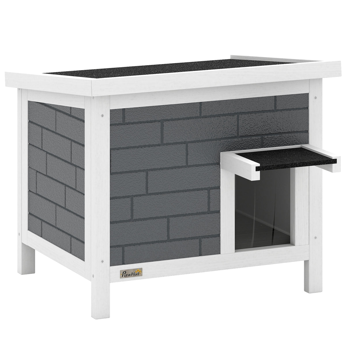 Kattenhuis weerbestendige houten kattenhut met openslaand dak, aluminium isolatieplaten en asfaltdak 61x51x53,5