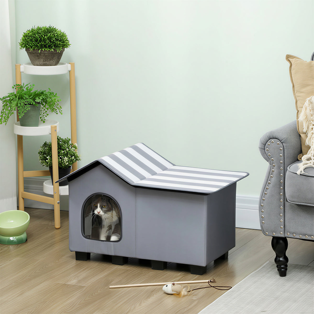 Kattenhuis waterafstotend kattenhut met afneembaar zadel dak warmte-isolatie platform 70x43x45 cm Oxford-stof (2)