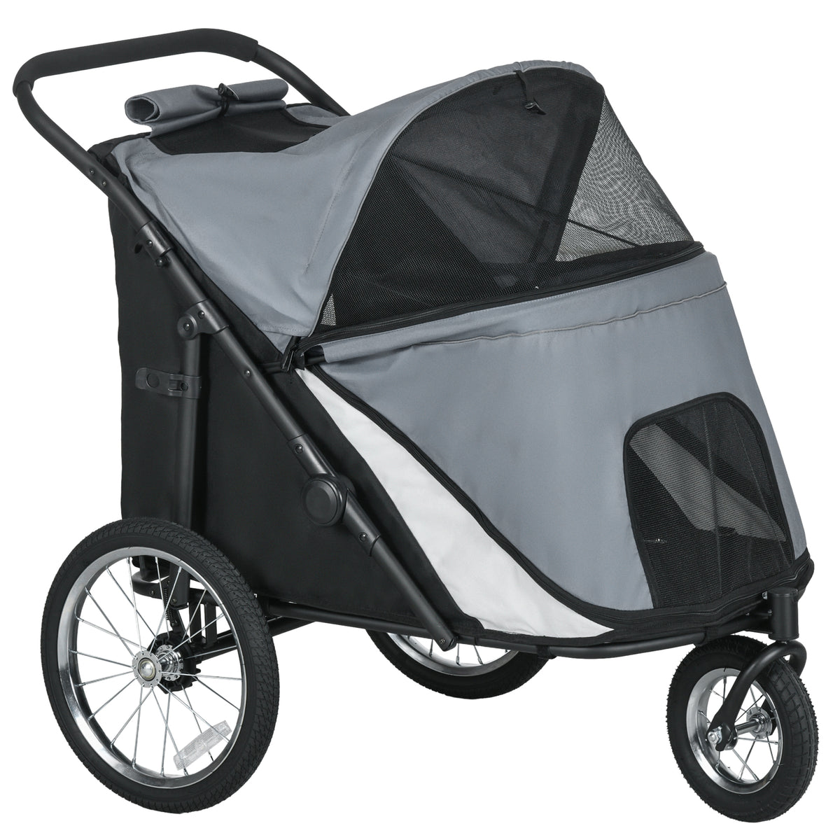 Hondenbuggy, inklapbaar, uitklapbaar, ligkussen, stalen frame, grijs/zwart