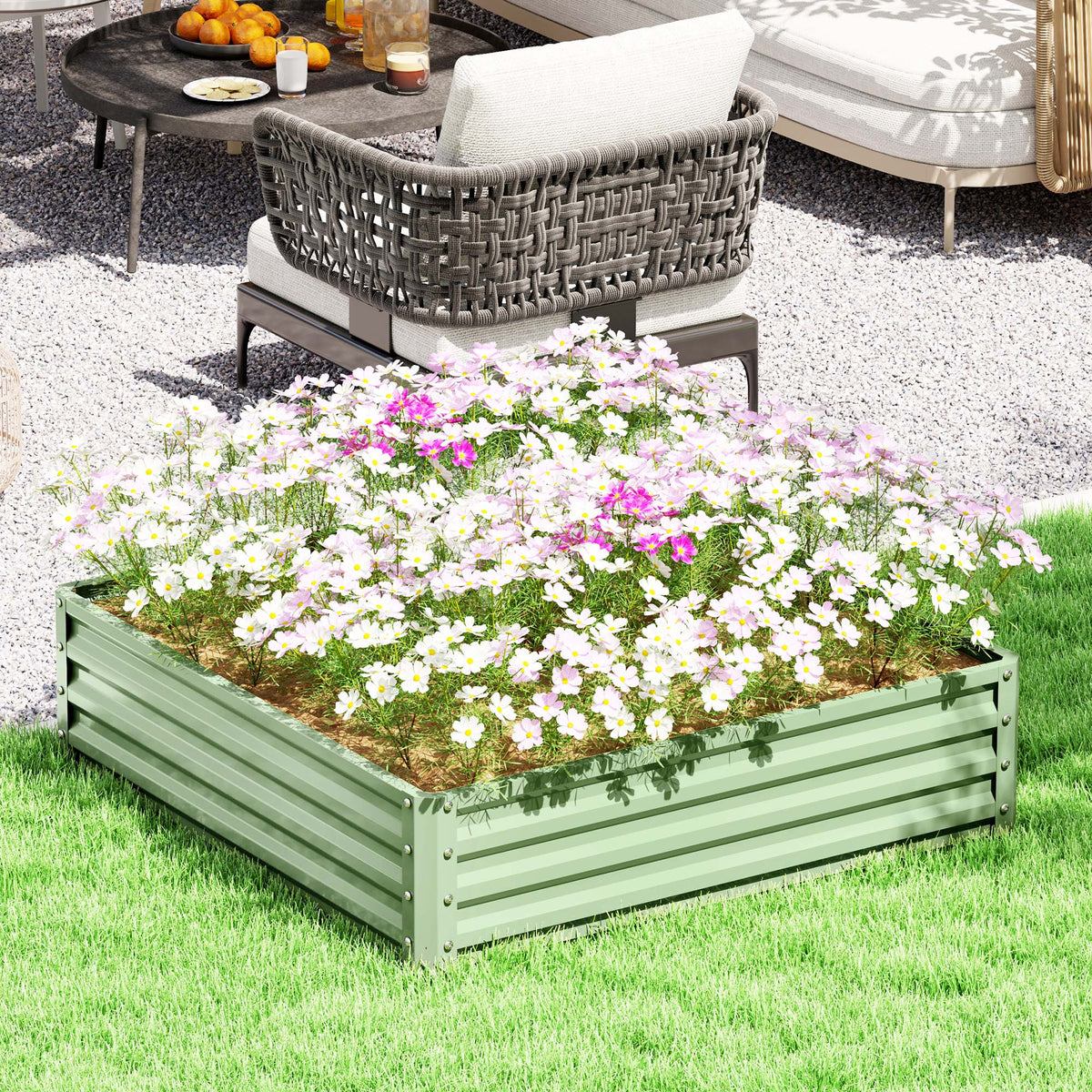 Tuinbed, plantenbak met stalen behuizing, groen, 120 x 120 x 30 cm (2)