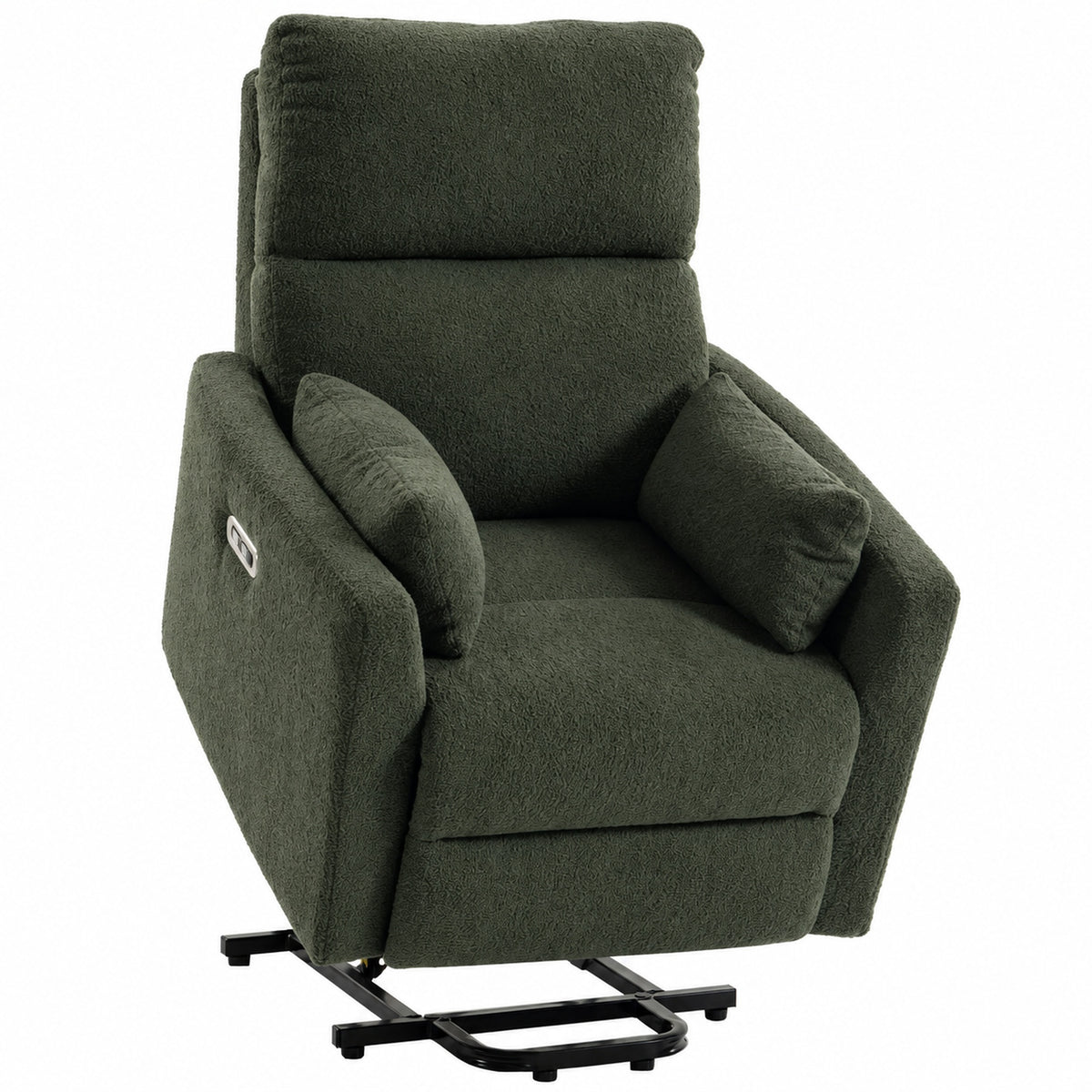 Sta-opfauteuil met massage en warmte, elektrische relaxfauteuil van teddystof voor senioren, donkergroen