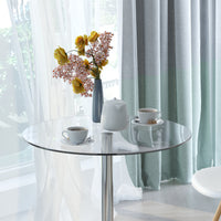 Ronde eettafel met glazen blad, metalen onderstel, zilverkleurig (9)