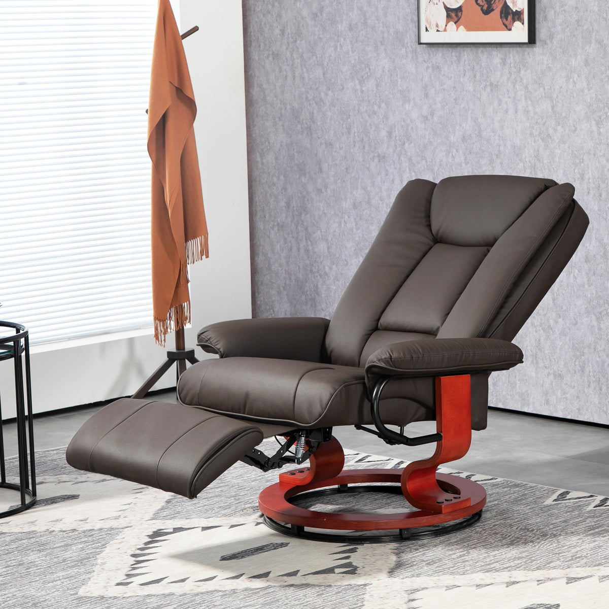 Relaxfauteuil met ligfunctie, draaibaar, tot 150 kg, kunstlederen bekleding, stalen frame, bruin (2)
